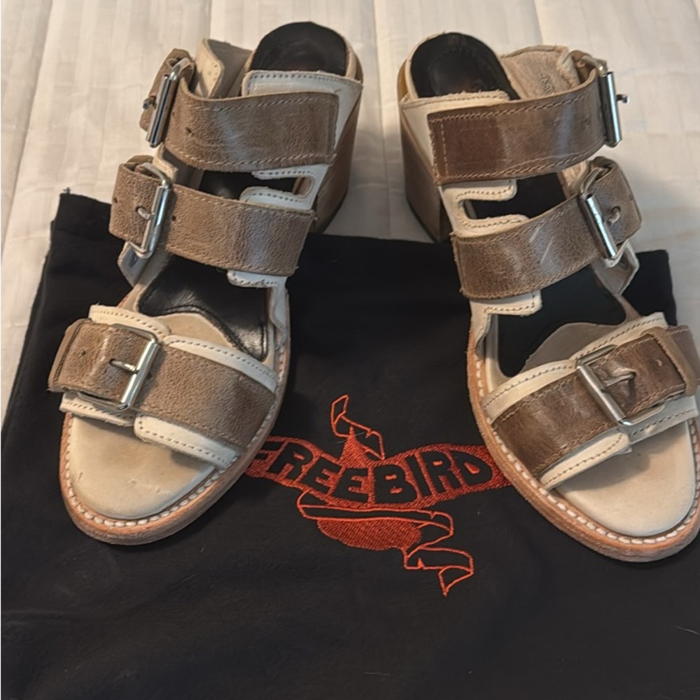 Freebird Brown and Cream Sandals with Adjustable Straps